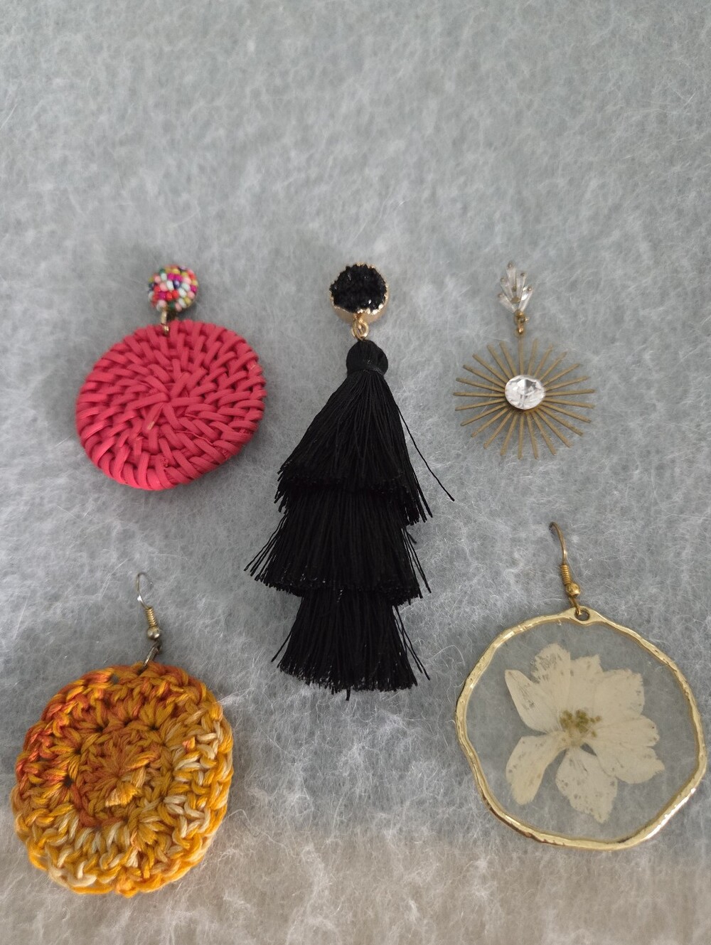Mixed Statement Earring Set - Pink, Black, Gold, Orange and White Flower